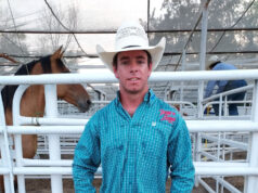 RODEO RETURNS: 75th anniversary of Abilene rodeo kicks off with top fifteen cowboys, veterans leading their events Trevor Kastner, Roff, Okla., leads the bull riding after the first night of the Wild Bill Hickok Rodeo in Abilene, Kansas.