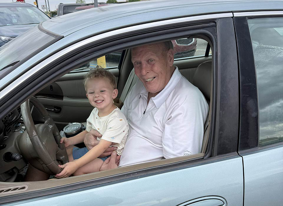 Jeff Biehler and his youngest grandson, Hudson. During Jeff’s cancer journey, Jeff received financial help from the Elsie Brooks Memorial Cancer Fund in partnership with the Wild Bill Hickok Rodeo. 
