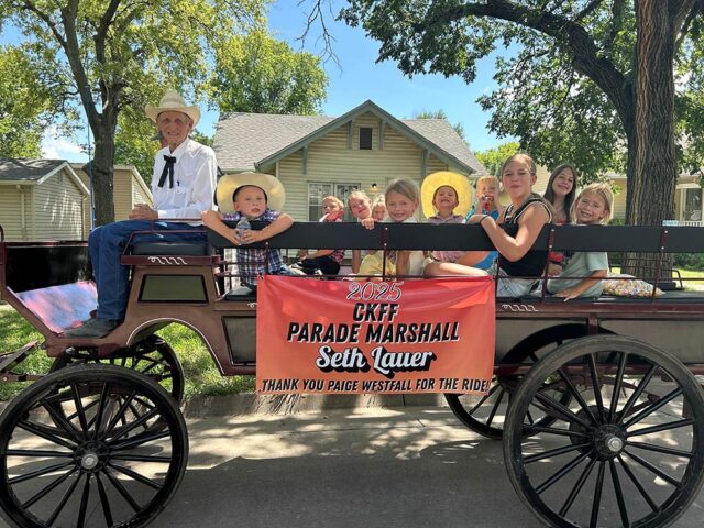 seth-lauer-as-parade-marshal-abilene-parade-2025-web Seth Lauer and his great-grandkids. Lauer was the 2025 grand marshal for the Central Kansas Free Fair. The Abilene rancher still rides and works as a cattle buyer at local livestock auctions.